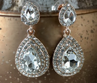 Crystal Big Teardrop Earrings, Rose Gold | Fashion Jewellery Outlet | Fashion Jewellery Outlet