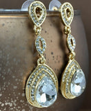 Crystal 3 Tier Top Teardrop Earrings Gold | Fashion Jewellery Outlet | Fashion Jewellery Outlet