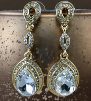 Crystal 3 Tier Top Teardrop Earrings Gold | Fashion Jewellery Outlet | Fashion Jewellery Outlet