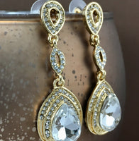 Crystal 3 Tier Top Teardrop Earrings Gold | Fashion Jewellery Outlet | Fashion Jewellery Outlet