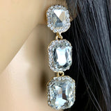 Crystal Princess Cut Earrings, Gold | Fashion Jewellery Outlet | Fashion Jewellery Outlet