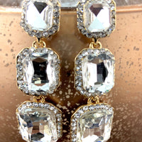 Crystal Princess Cut Earrings, Gold | Fashion Jewellery Outlet | Fashion Jewellery Outlet