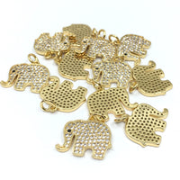 Gold Elephant with Trunk up CZ Pave Charm | Fashion Jewellery Outlet | Fashion Jewellery Outlet