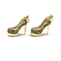 Gold Shoe Charm Dangle Heel CZ Pave Charm | Fashion Jewellery Outlet | Fashion Jewellery Outlet