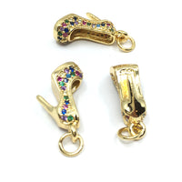 Gold Shoe Charm Dangle Heel CZ Pave Charm | Fashion Jewellery Outlet | Fashion Jewellery Outlet