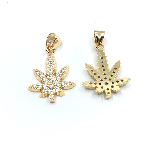 Gold Marijuana Weed Charm CZ Pave Charm | Fashion Jewellery Outlet | Fashion Jewellery Outlet