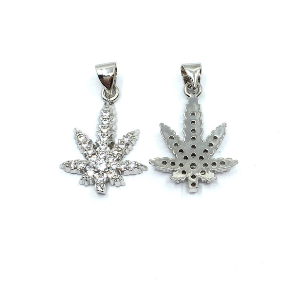 Silver Cannabis Leaf Charm CZ Pave Charm | Fashion Jewellery Outlet | Fashion Jewellery Outlet