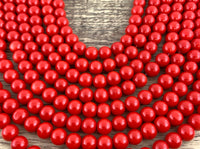 8mm Faux Glass Pearl beads, Deep Solid Red | Fashion Jewellery Outlet | Fashion Jewellery Outlet