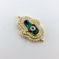 2 Row Hamsa CZ Pave Connector, Gold | Fashion Jewellery Outlet | Fashion Jewellery Outlet