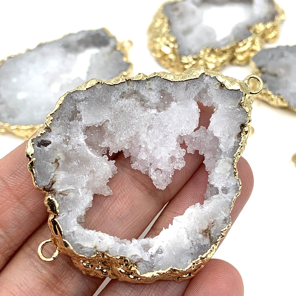 White Natural Druzy Agate Slice Connectors Fashion Jewellery Outlet