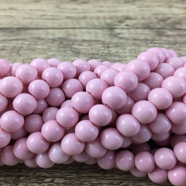 10mm Faux Glass Pearls, Solid Milky Pink | Fashion Jewellery Outlet | Fashion Jewellery Outlet