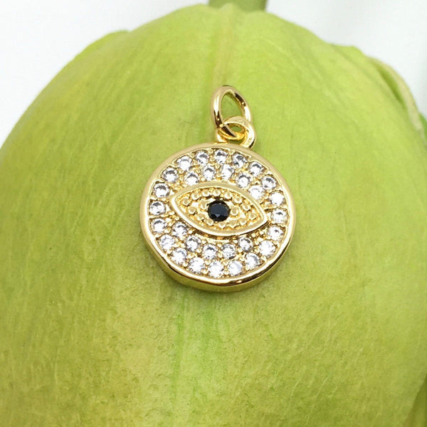 Round Gold Brass Evil Eye Charm | Fashion Jewellery Outlet | Fashion Jewellery Outlet